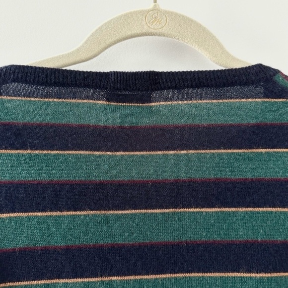 J. Crew Green Blue Striped Crewneck Sweater Merino Wool Men’s Size Medium Slim - Picture 9 of 14